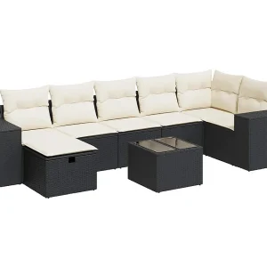 8-delige Loungeset met kussens poly rattan zwart 8-delige Loungeset met kussens poly rattan zwart