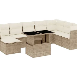 9-delige Loungeset met kussens poly rattan beige 9-delige Loungeset met kussens poly rattan beige