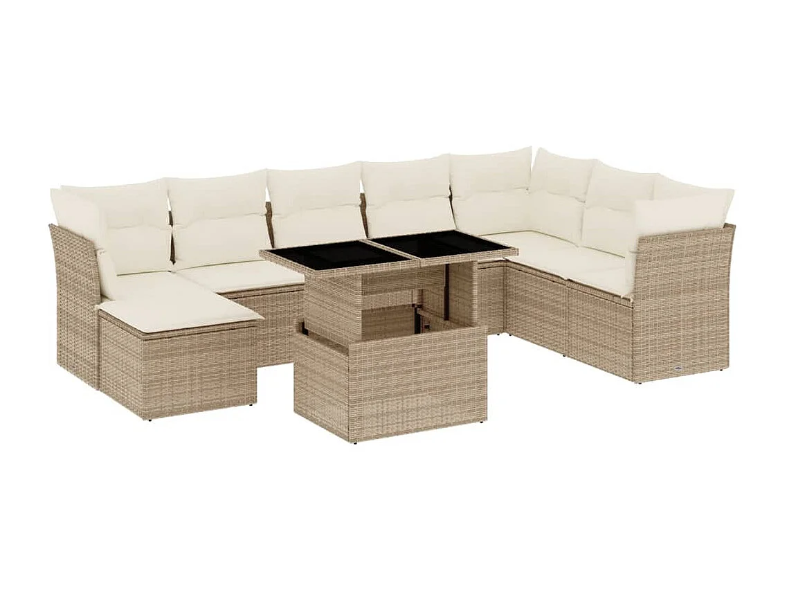 9-delige Loungeset met kussens poly rattan beige