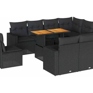 9-delige Loungeset met kussens poly rattan zwart 9-delige Loungeset met kussens poly rattan zwart