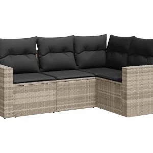 4-delige Loungeset met kussens poly rattan lichtgrijs 4-delige Loungeset met kussens poly rattan lichtgrijs