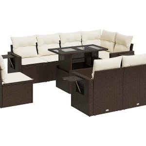 9-delige Loungeset met kussens poly rattan bruin 9-delige Loungeset met kussens poly rattan bruin