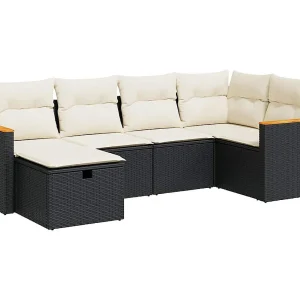 6-delige Loungeset met kussens poly rattan zwart 6-delige Loungeset met kussens poly rattan zwart