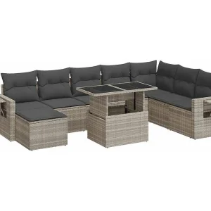 9-delige Loungeset met kussens poly rattan lichtgrijs 9-delige Loungeset met kussens poly rattan lichtgrijs