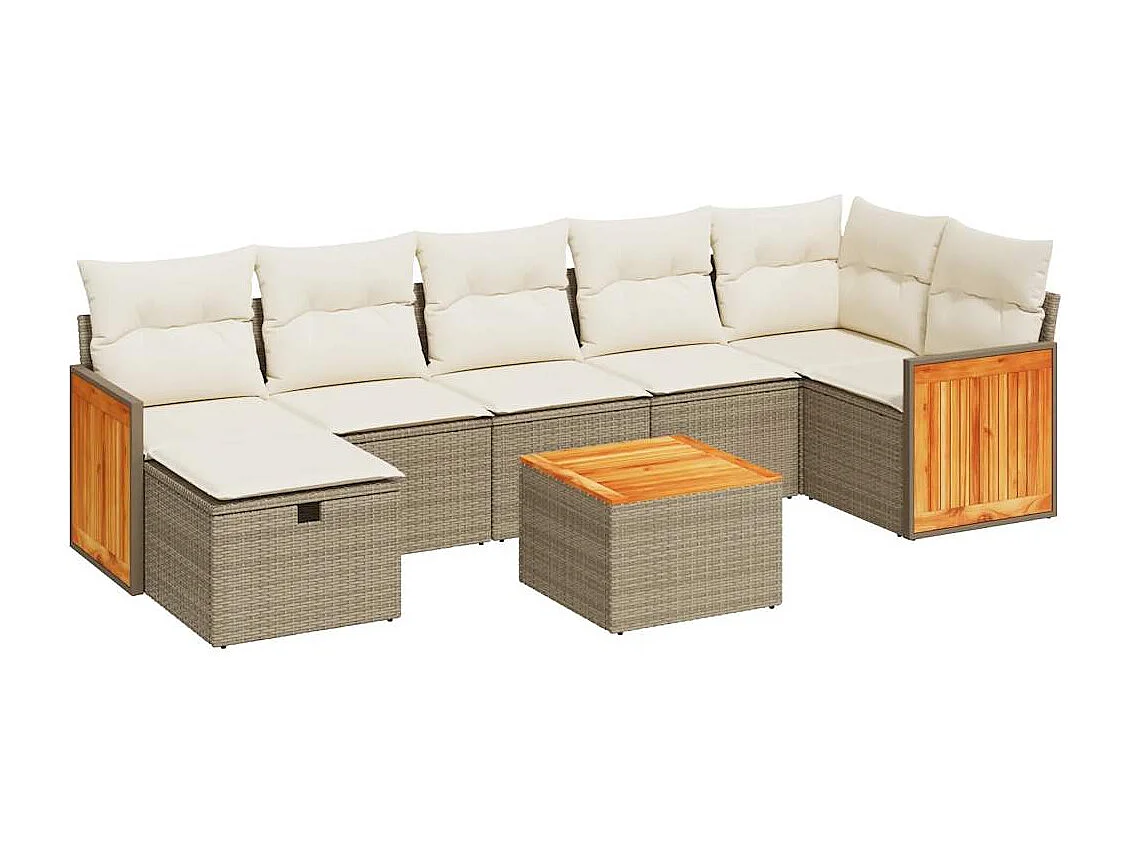 8-delige Loungeset met kussens poly rattan beige