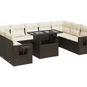 10-delige Loungeset met kussens poly rattan bruin 10-delige Loungeset met kussens poly rattan bruin
