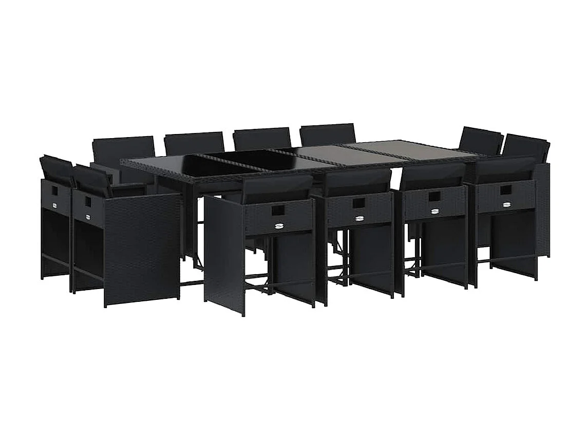 13-delige Tuinset met kussens poly rattan zwart