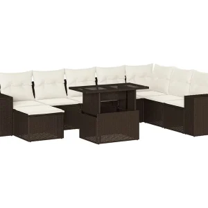 9-delige Loungeset met kussens poly rattan bruin 9-delige Loungeset met kussens poly rattan bruin