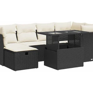 7-delige Loungeset met kussens poly rattan zwart 7-delige Loungeset met kussens poly rattan zwart
