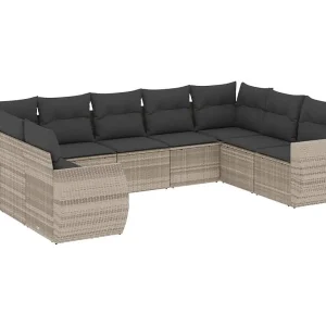 9-delige Loungeset met kussens poly rattan lichtgrijs 9-delige Loungeset met kussens poly rattan lichtgrijs
