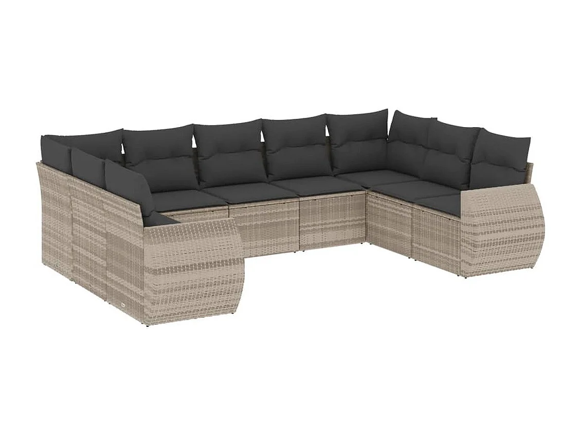 9-delige Loungeset met kussens poly rattan lichtgrijs