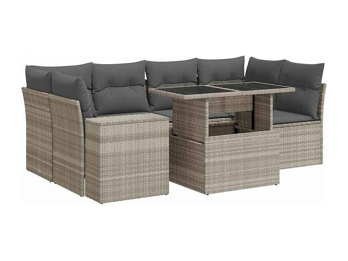 7-delige Loungeset met kussens poly rattan lichtgrijs