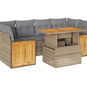 7-delige Loungeset met kussens poly rattan acacia beige 7-delige Loungeset met kussens poly rattan acacia beige