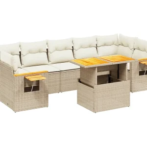 8-delige Loungeset met kussens poly rattan beige