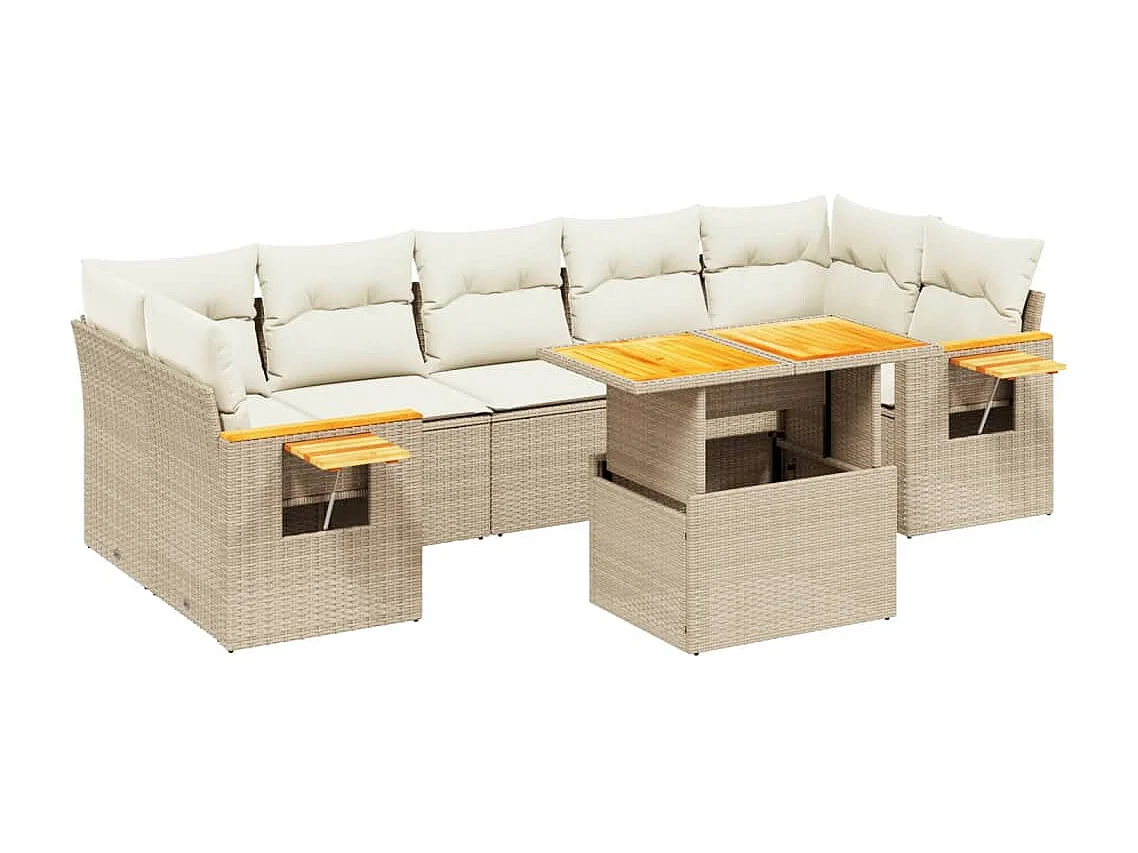 8-delige Loungeset met kussens poly rattan beige