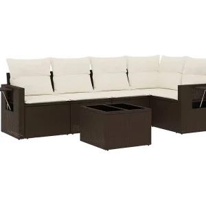 6-delige Loungeset met kussens poly rattan bruin 6-delige Loungeset met kussens poly rattan bruin
