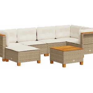 7-delige Loungeset met kussens poly rattan beige 7-delige Loungeset met kussens poly rattan beige