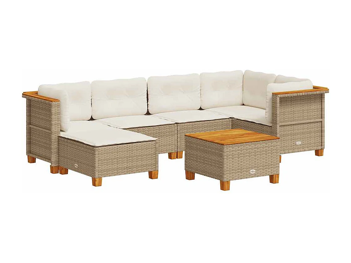 7-delige Loungeset met kussens poly rattan beige