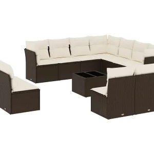 12-delige Loungeset met kussens poly rattan bruin 12-delige Loungeset met kussens poly rattan bruin