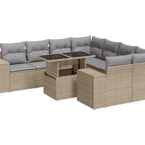 9-delige Loungeset met kussens poly rattan beige 9-delige Loungeset met kussens poly rattan beige