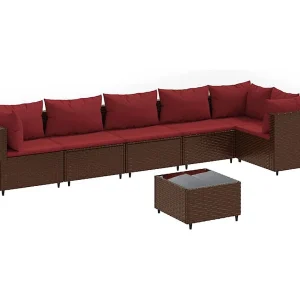 7-delige Loungeset met kussens poly rattan bruin 7-delige Loungeset met kussens poly rattan bruin