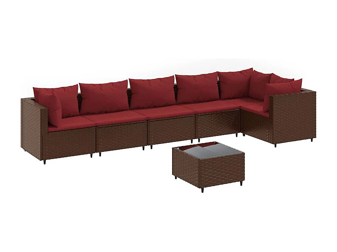 7-delige Loungeset met kussens poly rattan bruin