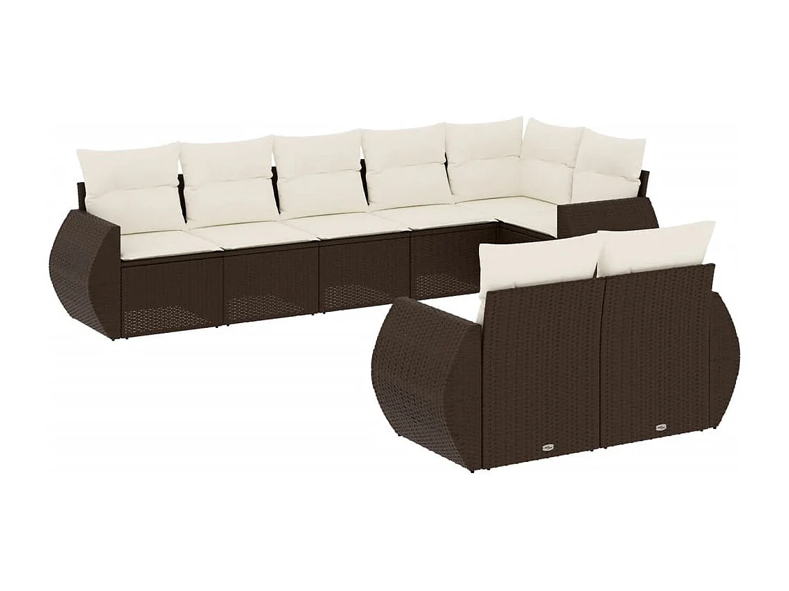 8-delige Loungeset met kussens poly rattan bruin