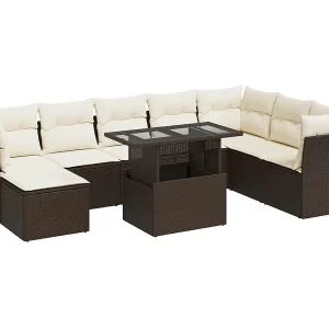 9-delige Loungeset met kussens poly rattan bruin 9-delige Loungeset met kussens poly rattan bruin