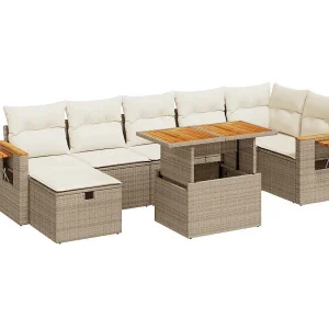 5-delige Loungeset met kussens poly rattan beige