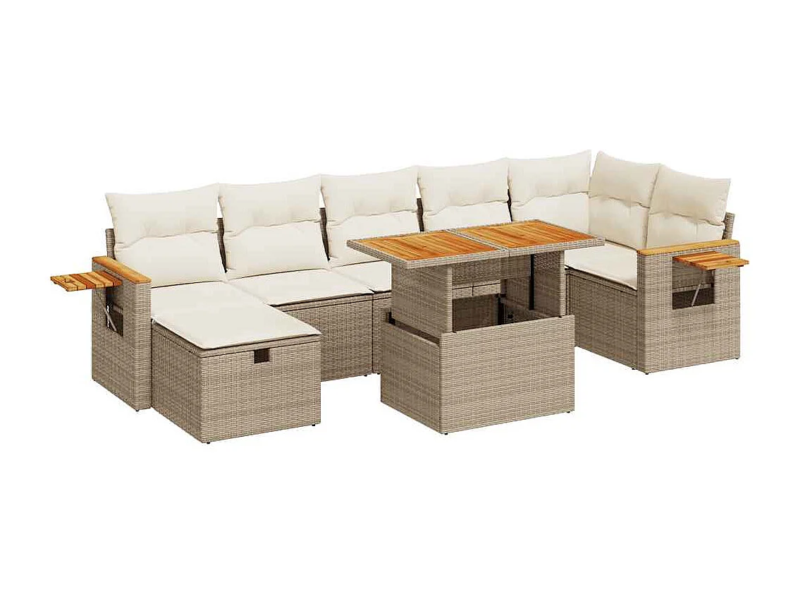 5-delige Loungeset met kussens poly rattan beige