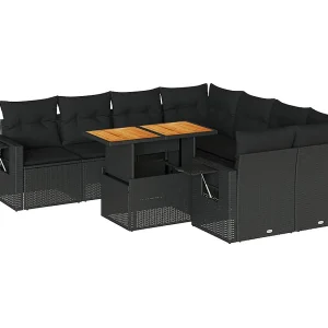 9-delige Loungeset met kussens poly rattan zwart 9-delige Loungeset met kussens poly rattan zwart