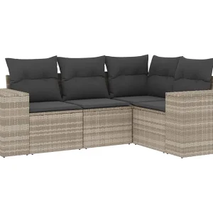 4-delige Loungeset met kussens poly rattan lichtgrijs 4-delige Loungeset met kussens poly rattan lichtgrijs