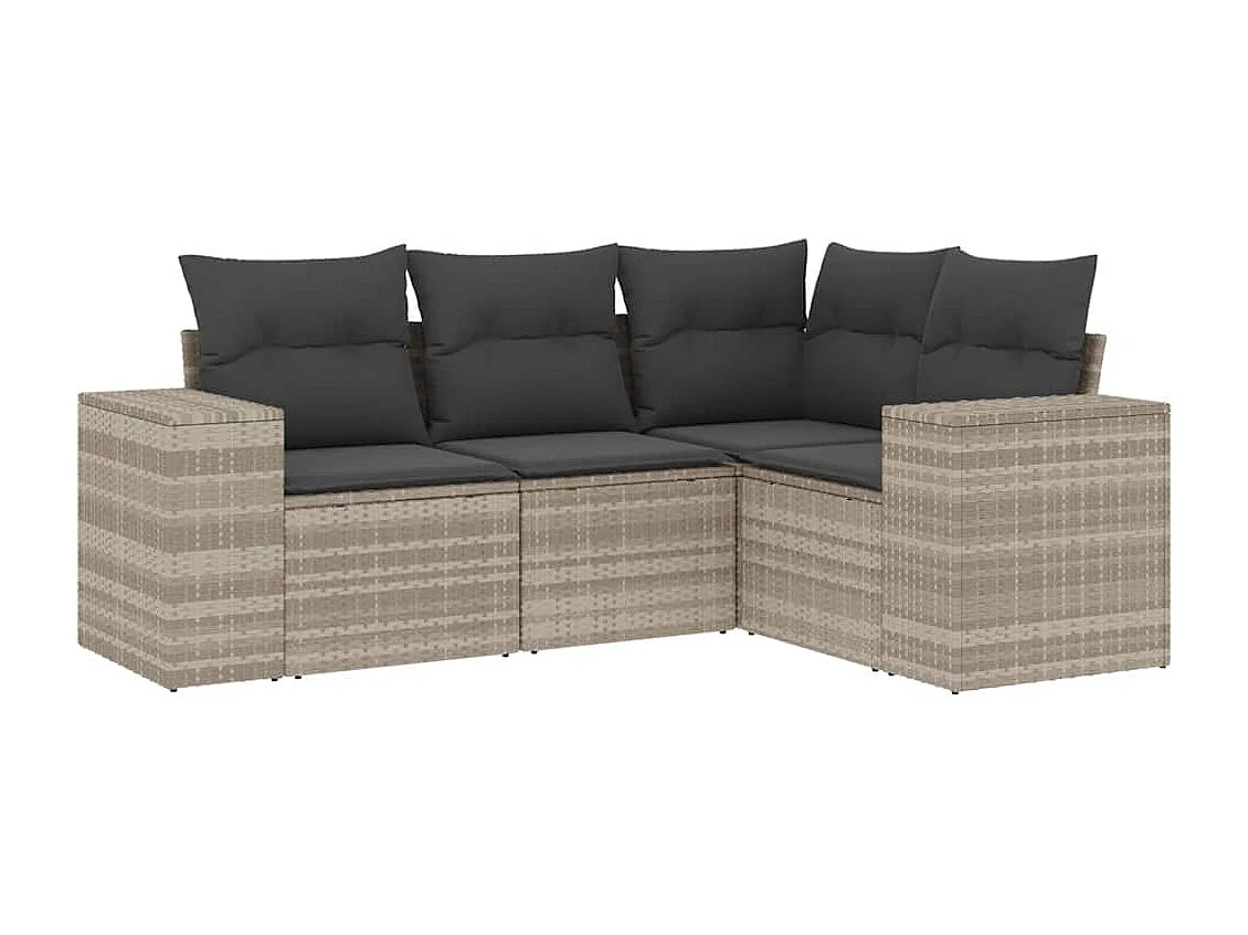 4-delige Loungeset met kussens poly rattan lichtgrijs