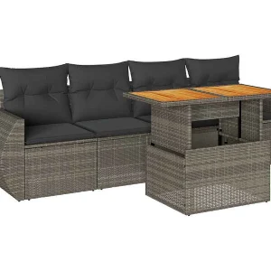 5-delige Loungeset met kussens poly rattan grijs 5-delige Loungeset met kussens poly rattan grijs