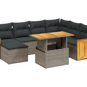 8-delige Loungeset met kussens poly rattan grijs 8-delige Loungeset met kussens poly rattan grijs