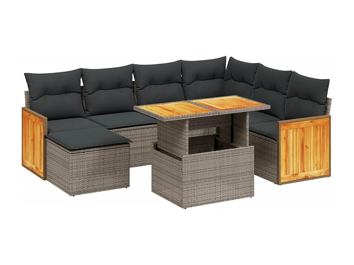 8-delige Loungeset met kussens poly rattan grijs