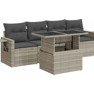 5-delige Loungeset met kussens poly rattan lichtgrijs