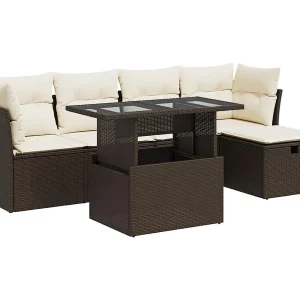 6-delige Loungeset met kussens poly rattan bruin 6-delige Loungeset met kussens poly rattan bruin