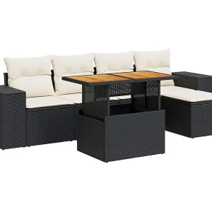 6-delige Loungeset met kussens poly rattan zwart 6-delige Loungeset met kussens poly rattan zwart
