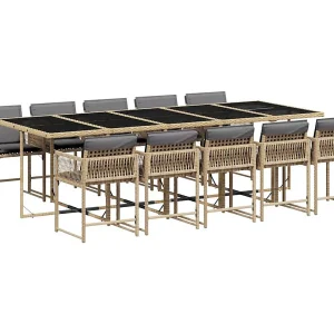 11-delige Tuinset met kussens poly rattan gemengd beige 11-delige Tuinset met kussens poly rattan gemengd beige