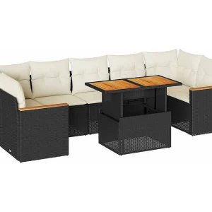 8-delige Loungeset met kussens poly rattan acacia zwart 8-delige Loungeset met kussens poly rattan acacia zwart