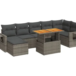 8-delige Loungeset met kussens poly rattan grijs 8-delige Loungeset met kussens poly rattan grijs