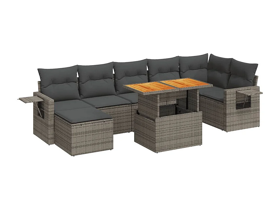 8-delige Loungeset met kussens poly rattan grijs