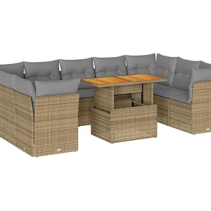 10-delige Loungeset met kussens poly rattan beige 10-delige Loungeset met kussens poly rattan beige