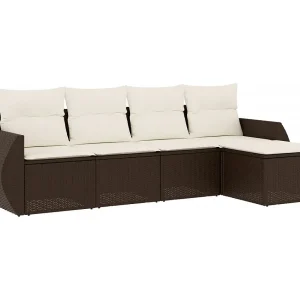 5-delige Loungeset met kussens poly rattan bruin 5-delige Loungeset met kussens poly rattan bruin