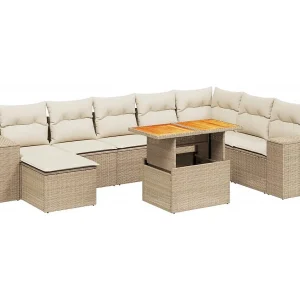 9-delige Loungeset met kussens poly rattan beige 9-delige Loungeset met kussens poly rattan beige