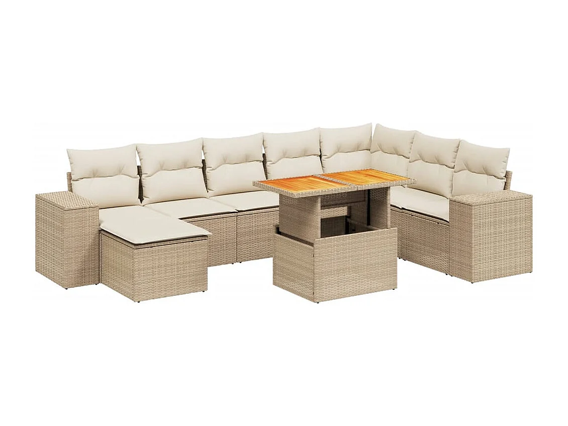 9-delige Loungeset met kussens poly rattan beige