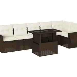 7-delige Loungeset met kussens poly rattan bruin 7-delige Loungeset met kussens poly rattan bruin