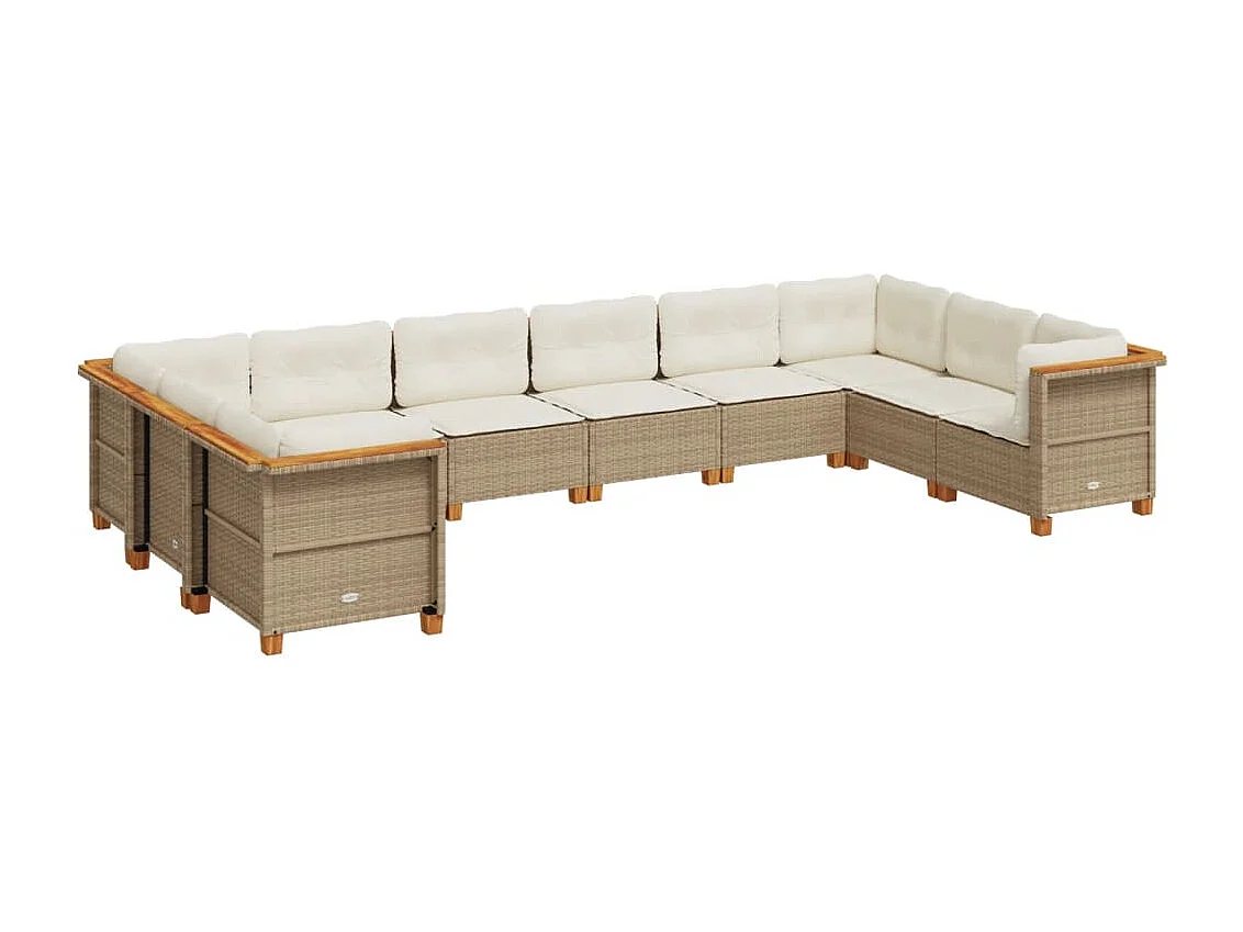 10-delige Loungeset met kussens poly rattan beige