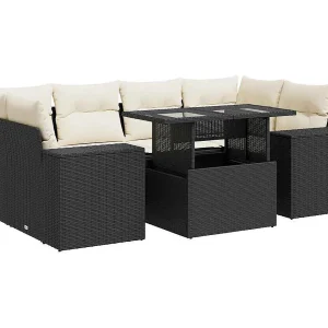 7-delige Loungeset met kussens poly rattan zwart 7-delige Loungeset met kussens poly rattan zwart